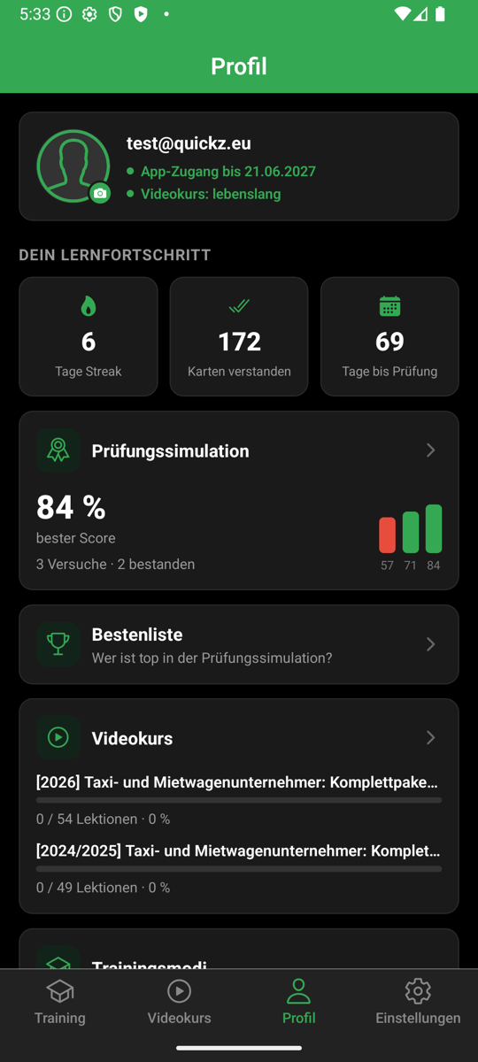 Persönliche Lernstatistik im Profil